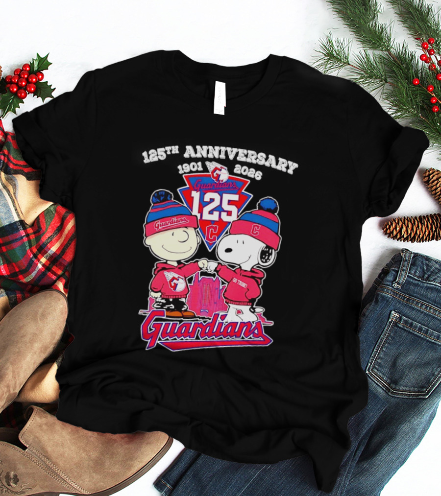 Charlie Brown Snoopy 125th Anniversary Cleveland Guardians Go Tribe T-Shirt