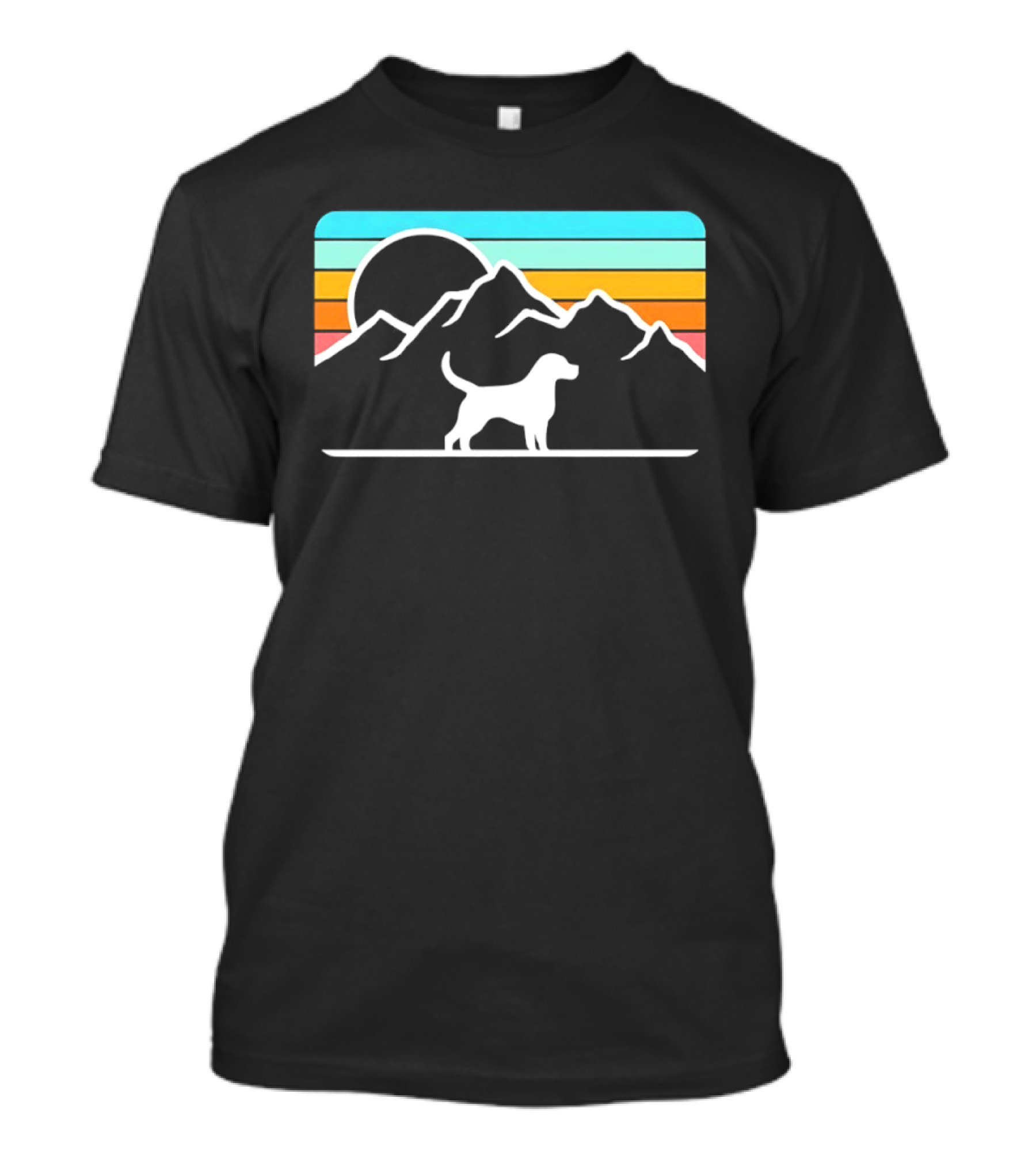Dog With Mountain Retro Sunset T-Shirt