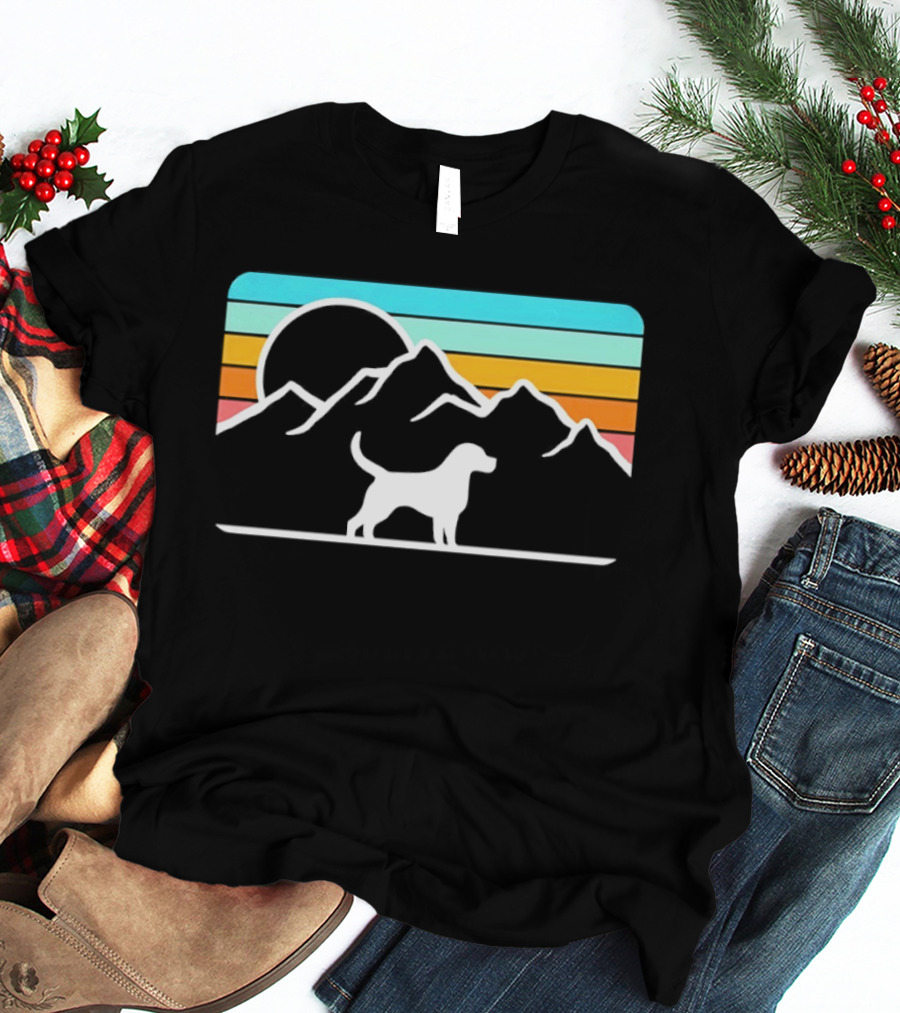 Dog With Mountain Retro Sunset T-Shirt