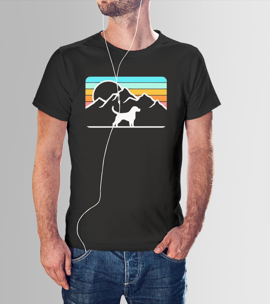 Dog With Mountain Retro Sunset T-Shirt