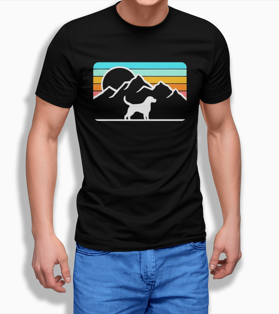 Dog With Mountain Retro Sunset T-Shirt