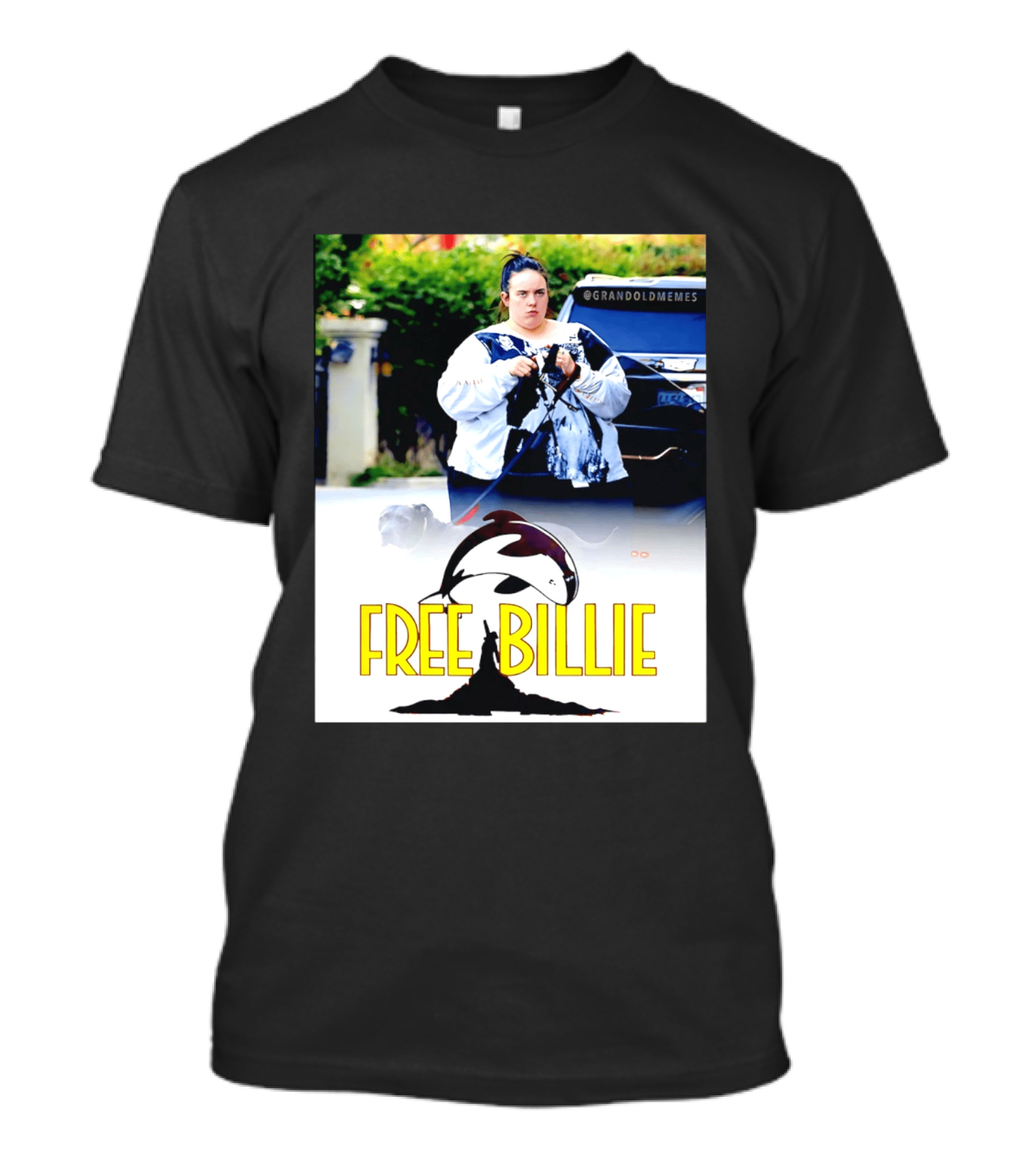 Free Billie Fat 2026 Meme Parody With Whale And Dog Walking T-Shirt