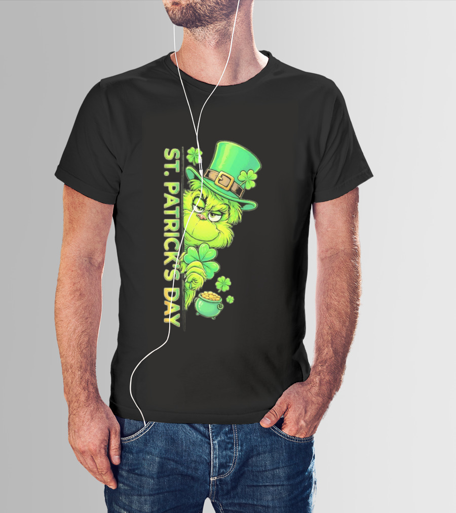 St. Patrick's Day Grinch With Leprechaun Hat And Gold Pot T-Shirt