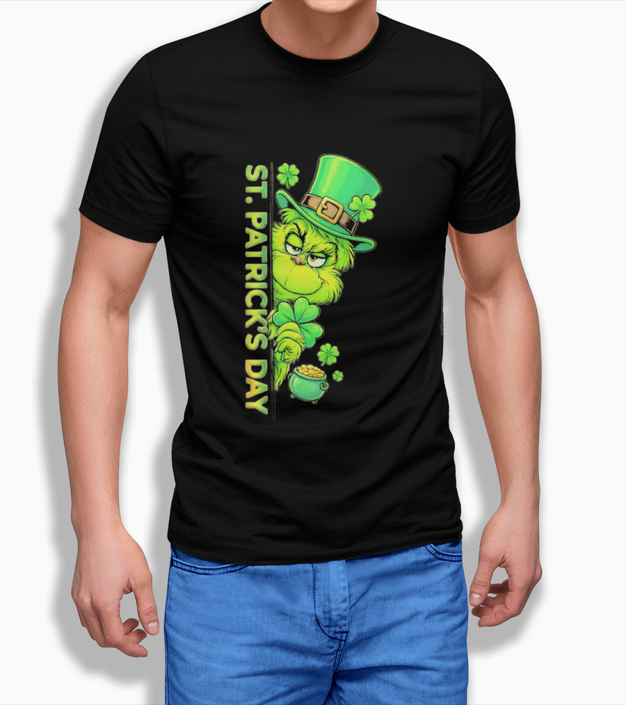 St. Patrick's Day Grinch With Leprechaun Hat And Gold Pot T-Shirt