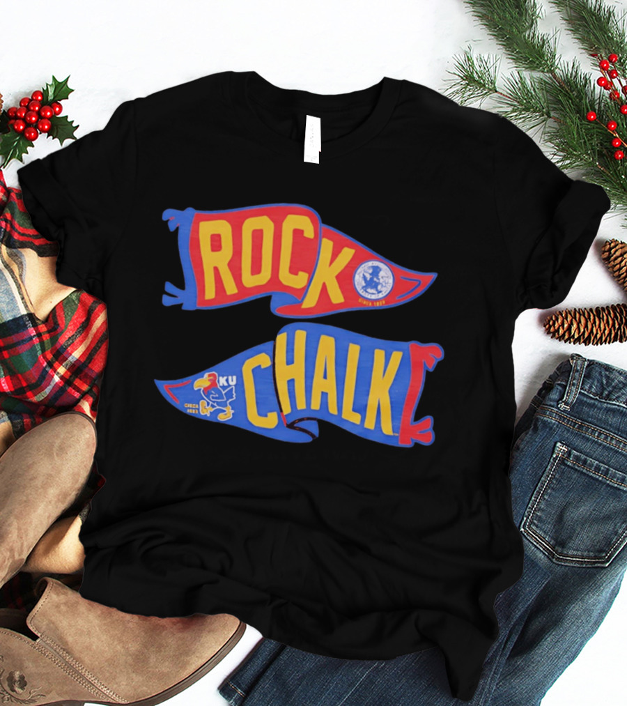 Rock Chalk KU Kansas Jayhawks Established Circa 1865 Pennant T-Shirt