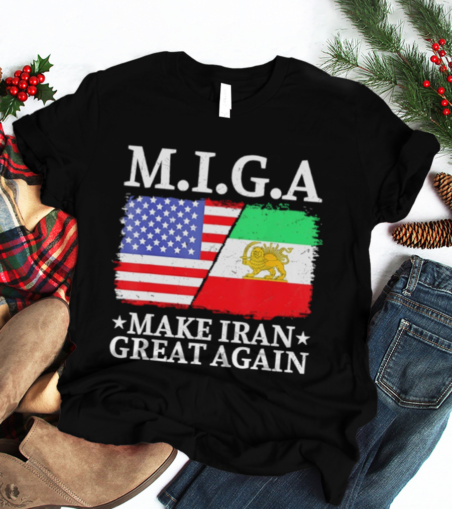 M.I.G.A Make Iran Great Again Half American Half Iranian Flags T-Shirt