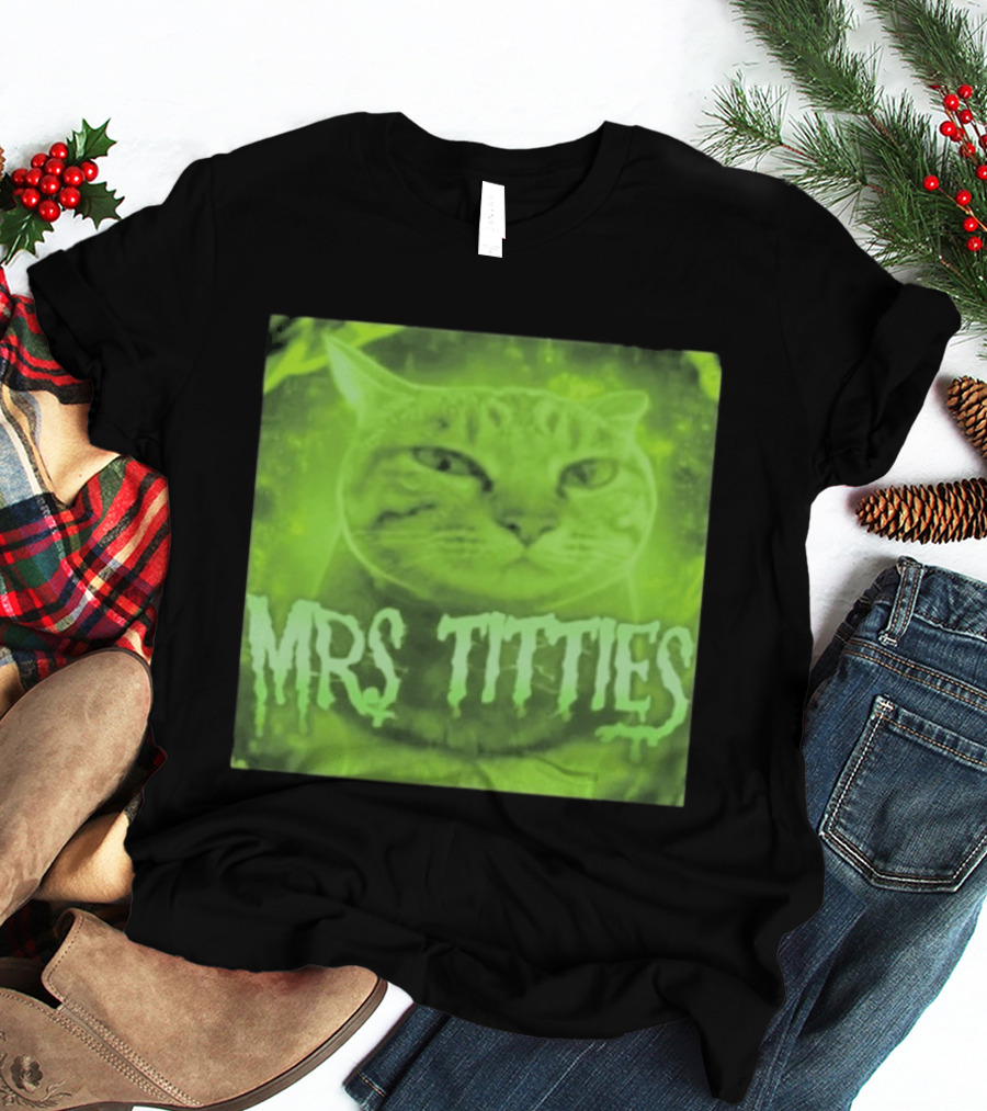 Mrs Titties Cat Glowing Neon Green Feline T-Shirt