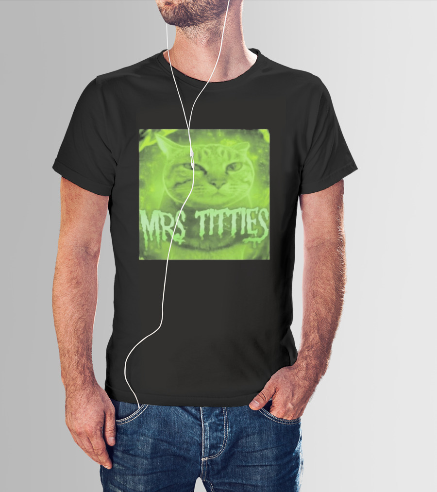 Mrs Titties Cat Glowing Neon Green Feline T-Shirt