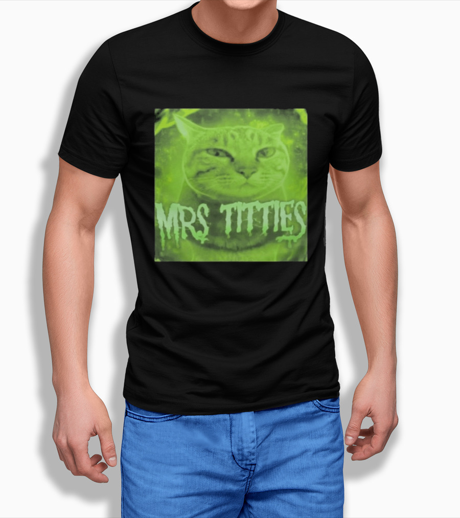 Mrs Titties Cat Glowing Neon Green Feline T-Shirt