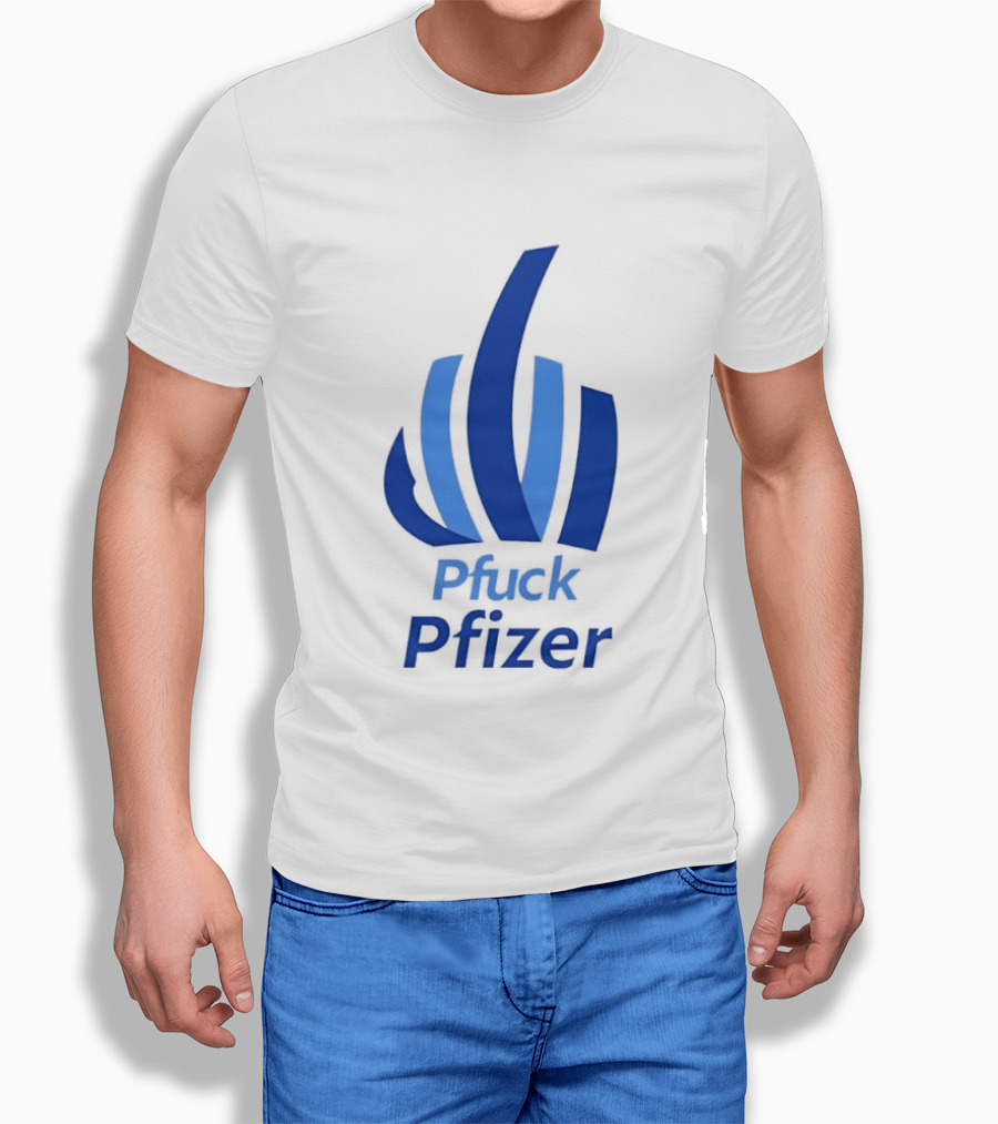Pfuck Pfizer Middle Finger Symbol Bold Blue T-Shirt