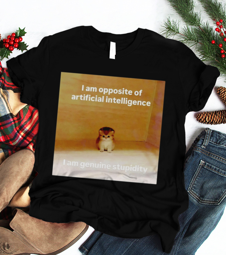 I Am Opposite Of Artificial Intelligence I Am Genuine Stupidity Cute Kitten T-Shirt