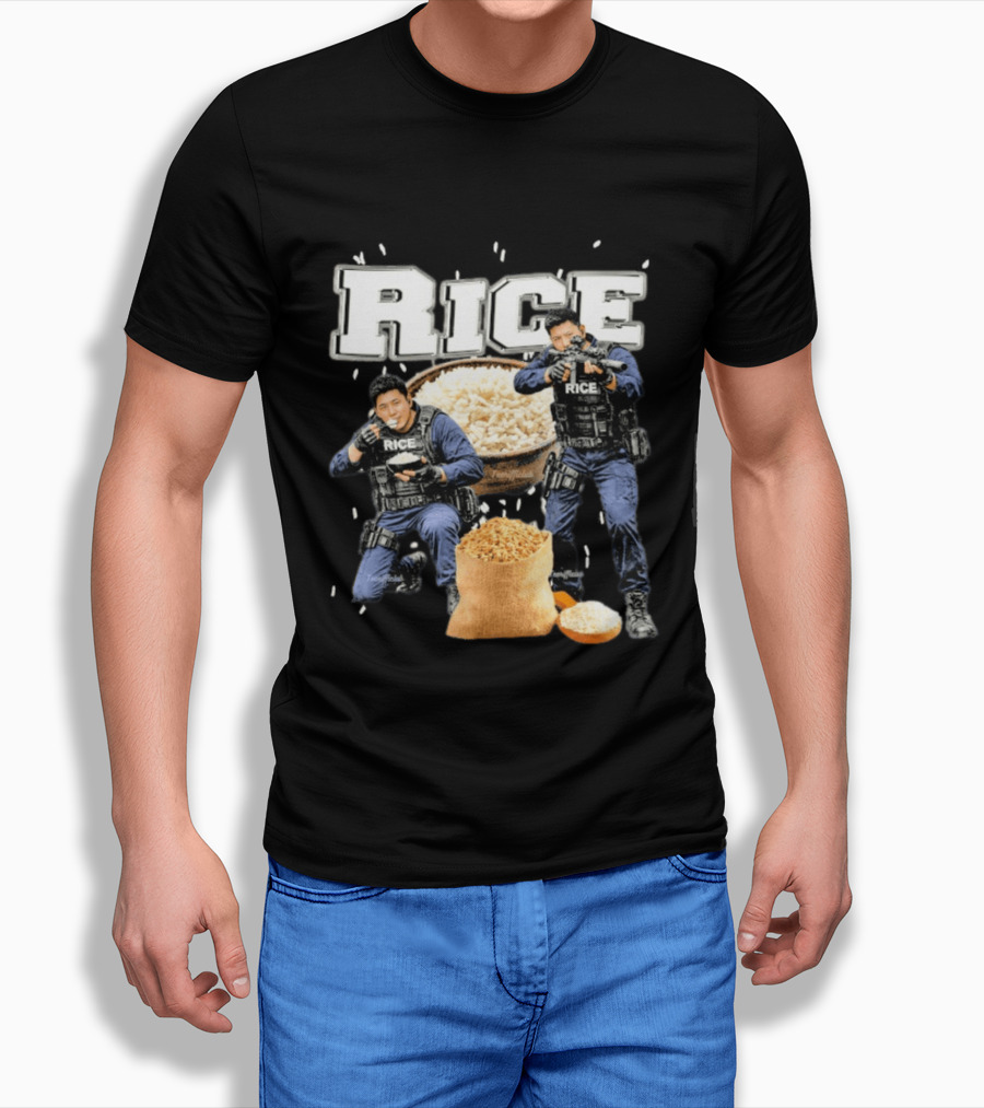 Rice Police Action Squad With Officers And Rice Bags T-Shirt