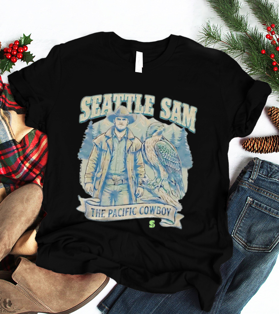 Seattle Sam The Pacific Cowboy With Mountains And Eagle T-Shirt