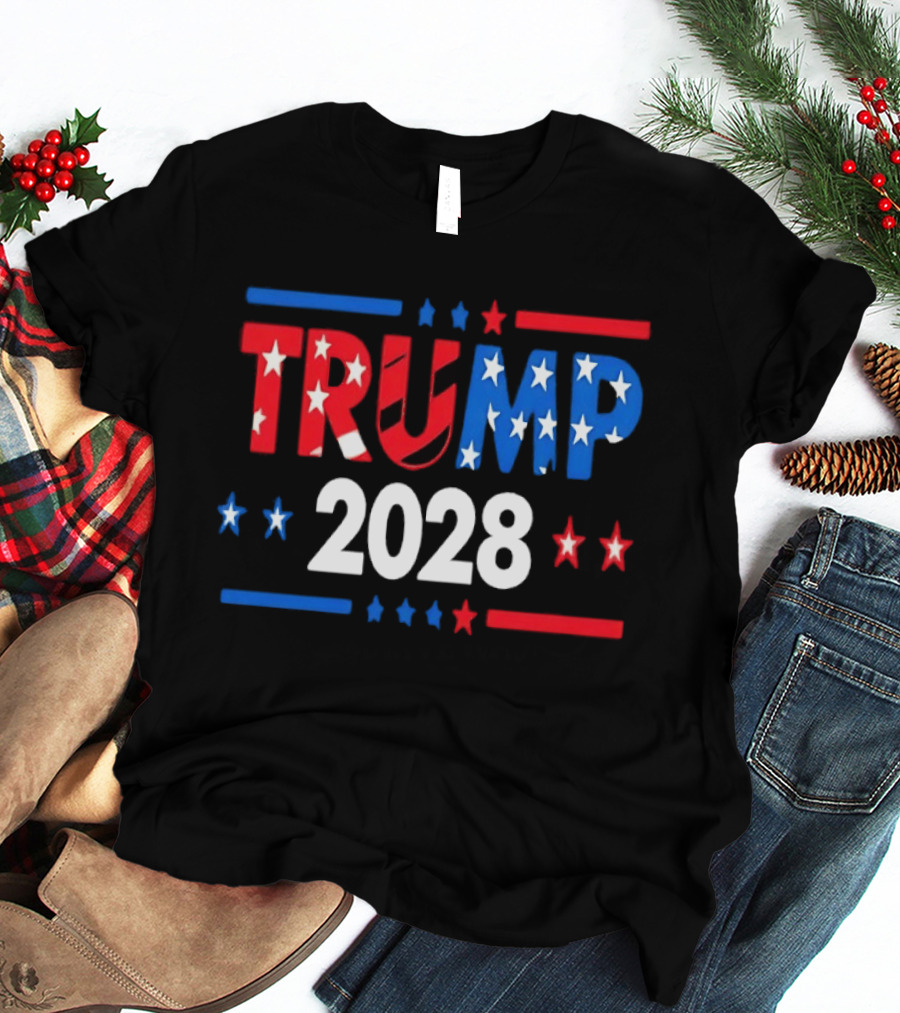 Trump 2028 Stars Stripes American Flag T-Shirt