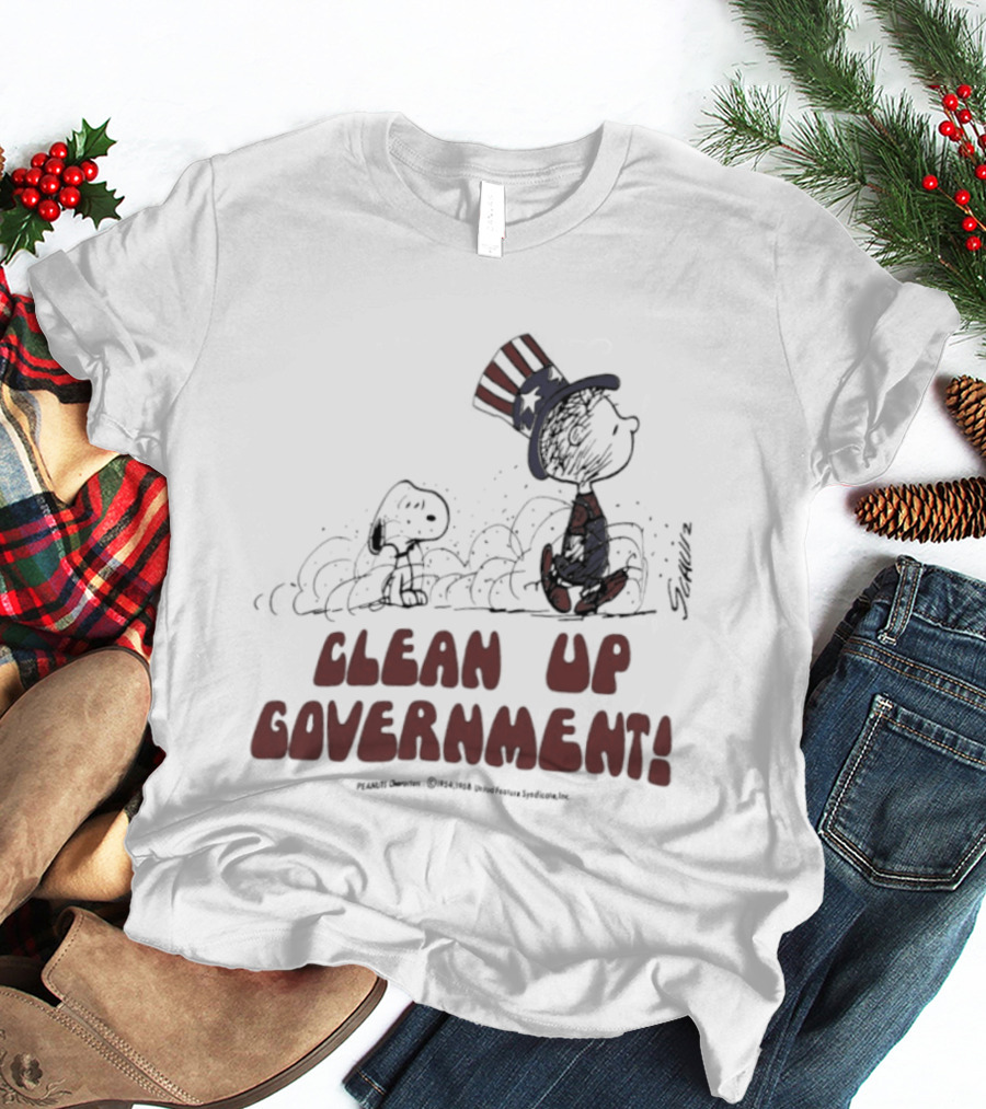 Snoopy And Charlie Brown Clean Up Government Patriotic T-Shirt