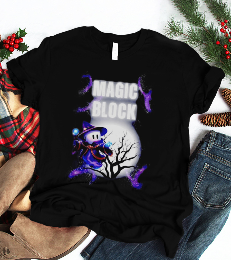 Magic Block Wizard With Glowing Orbs And Mystical Tree T-Shirt