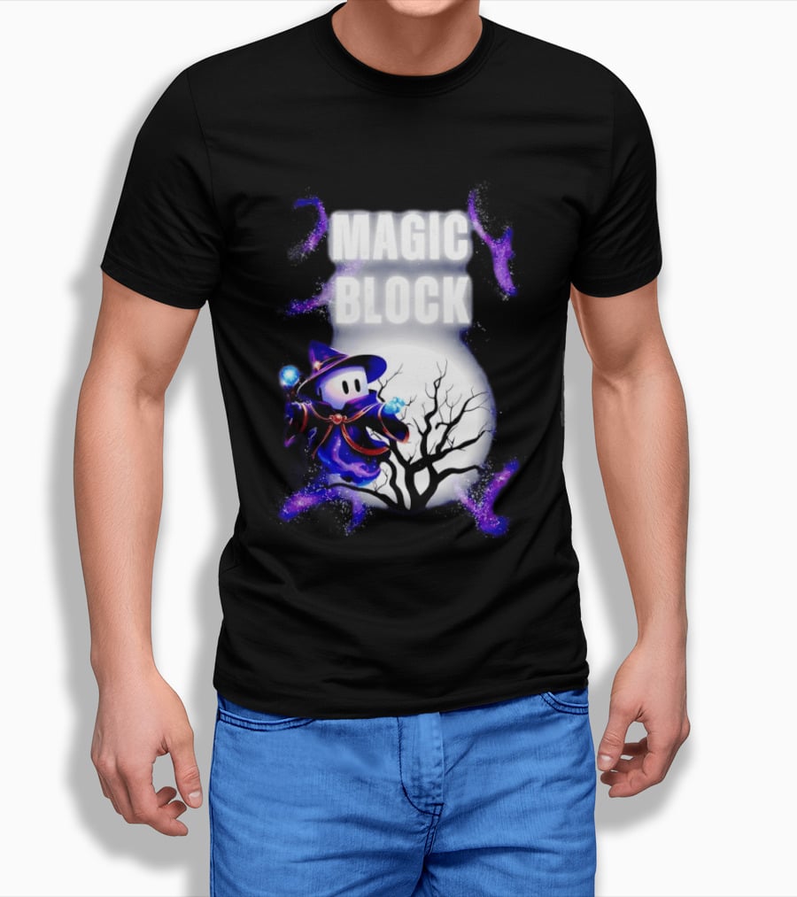 Magic Block Wizard With Glowing Orbs And Mystical Tree T-Shirt