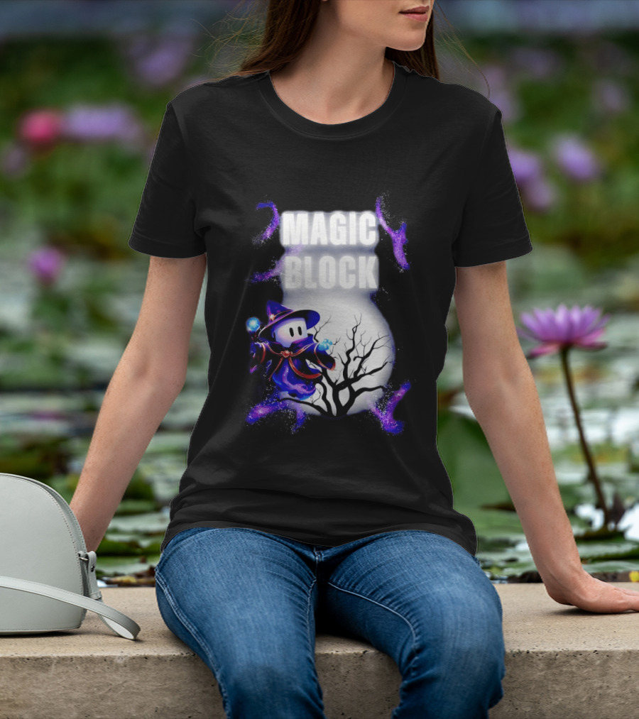 Magic Block Wizard With Glowing Orbs And Mystical Tree T-Shirt