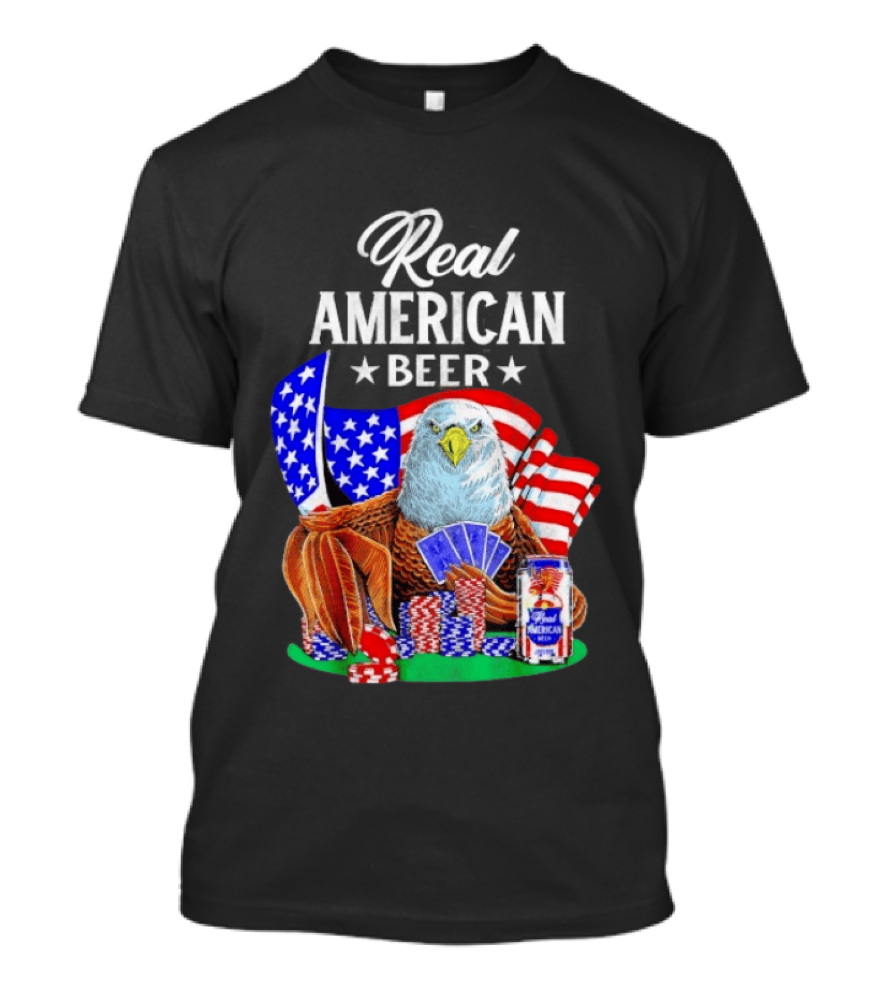 Real American Eagle Poker With Beer And Flag T-Shirt