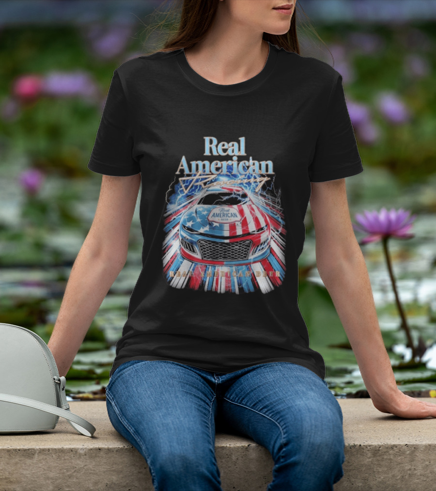 Real American Beer Racing Car With Stars And Stripes T-Shirt