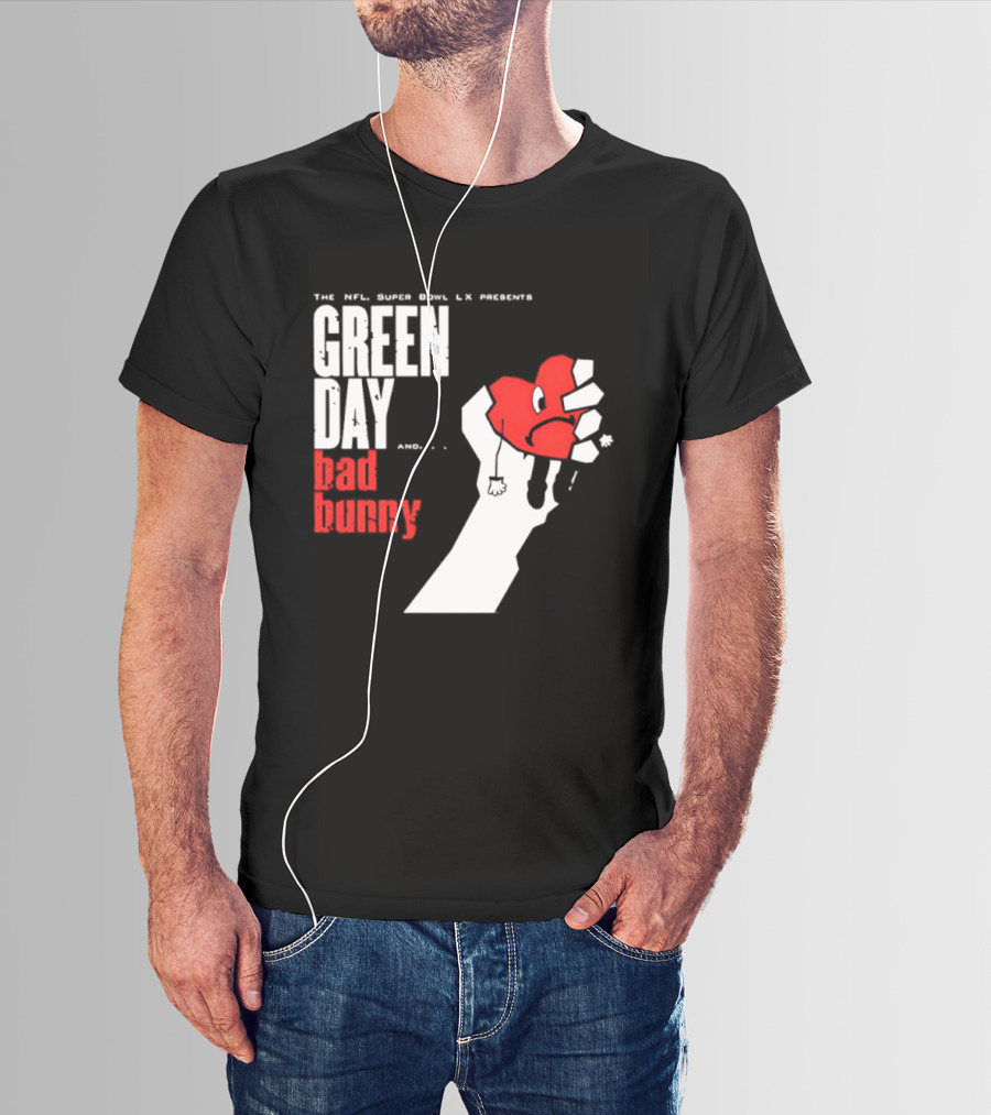 The NFL Super Bowl LVI Presents Green Day Bad Bunny Heart Image T-Shirt