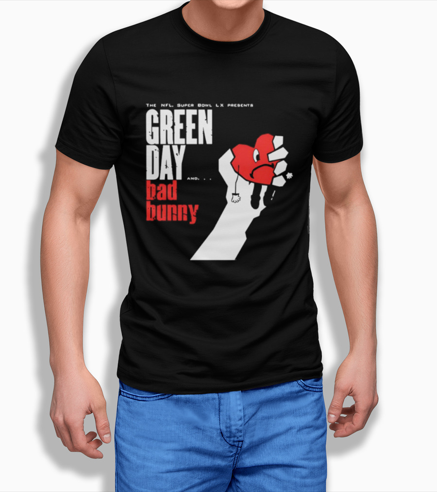 The NFL Super Bowl LVI Presents Green Day Bad Bunny Heart Image T-Shirt