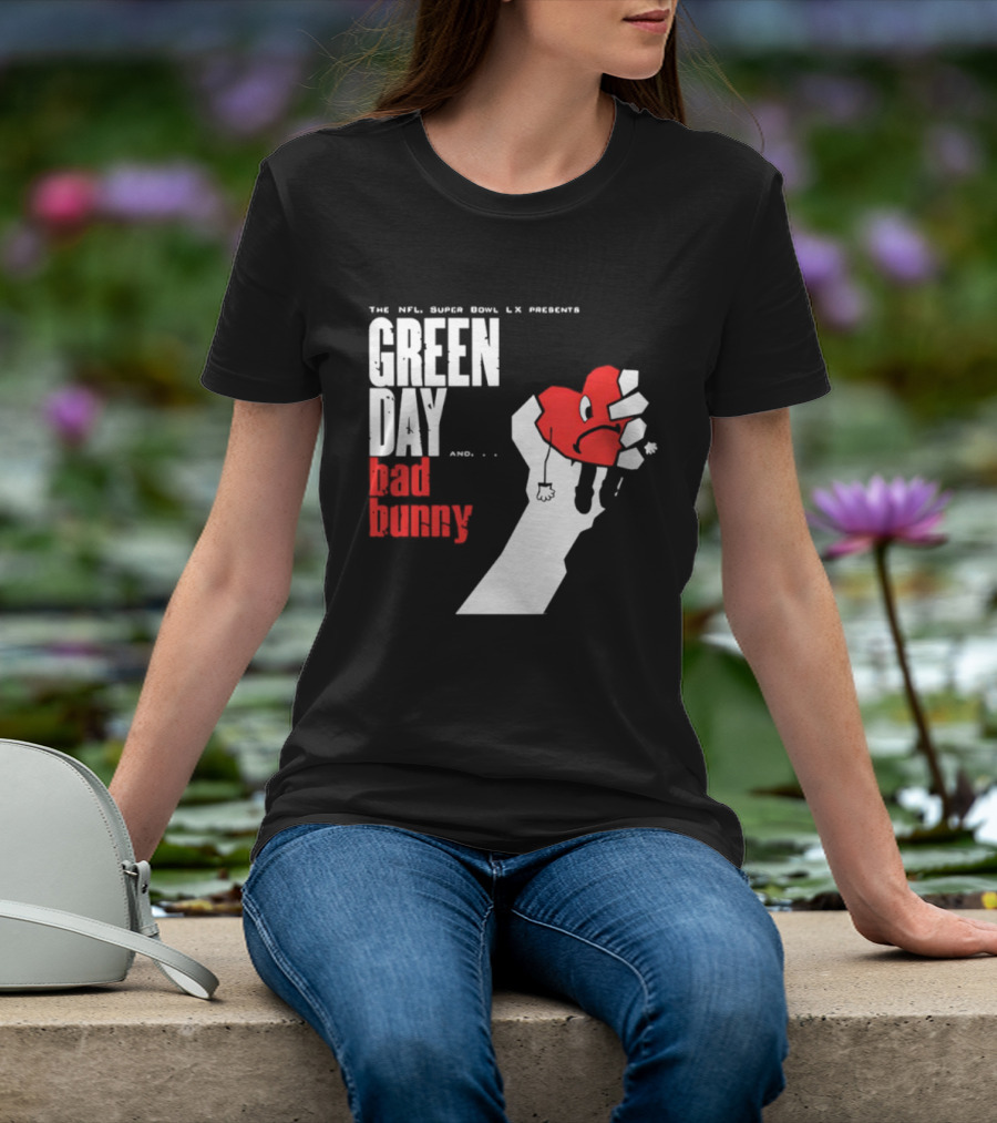 The NFL Super Bowl LVI Presents Green Day Bad Bunny Heart Image T-Shirt