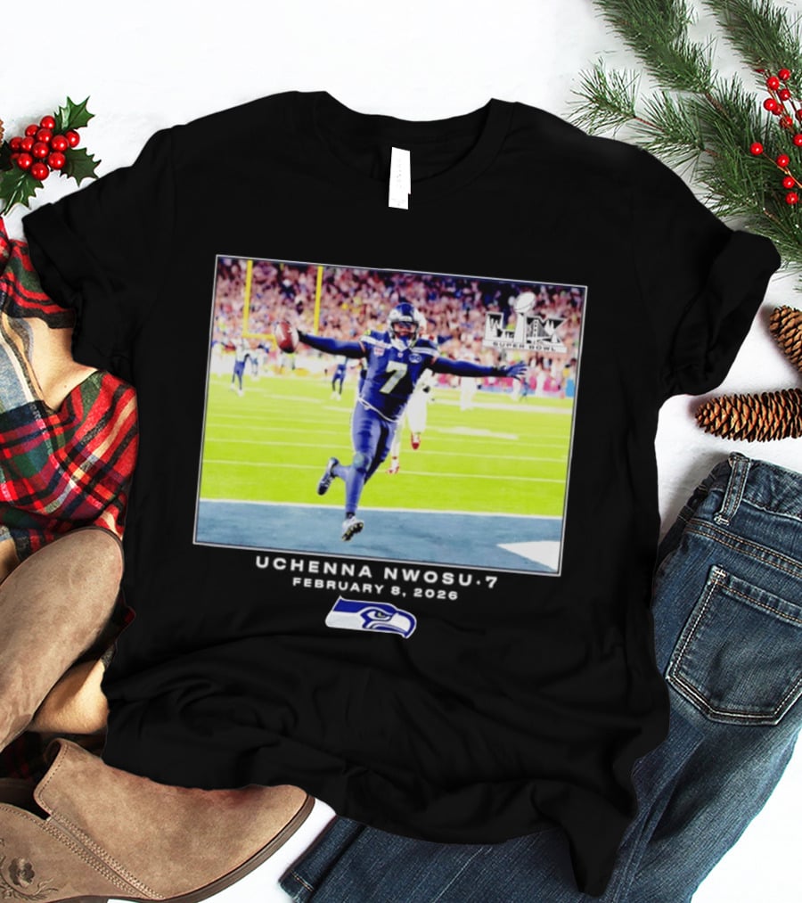 Uchenna Nwosu Seattle Seahawks Super Bowl Celebration Photo 2026 T-Shirt