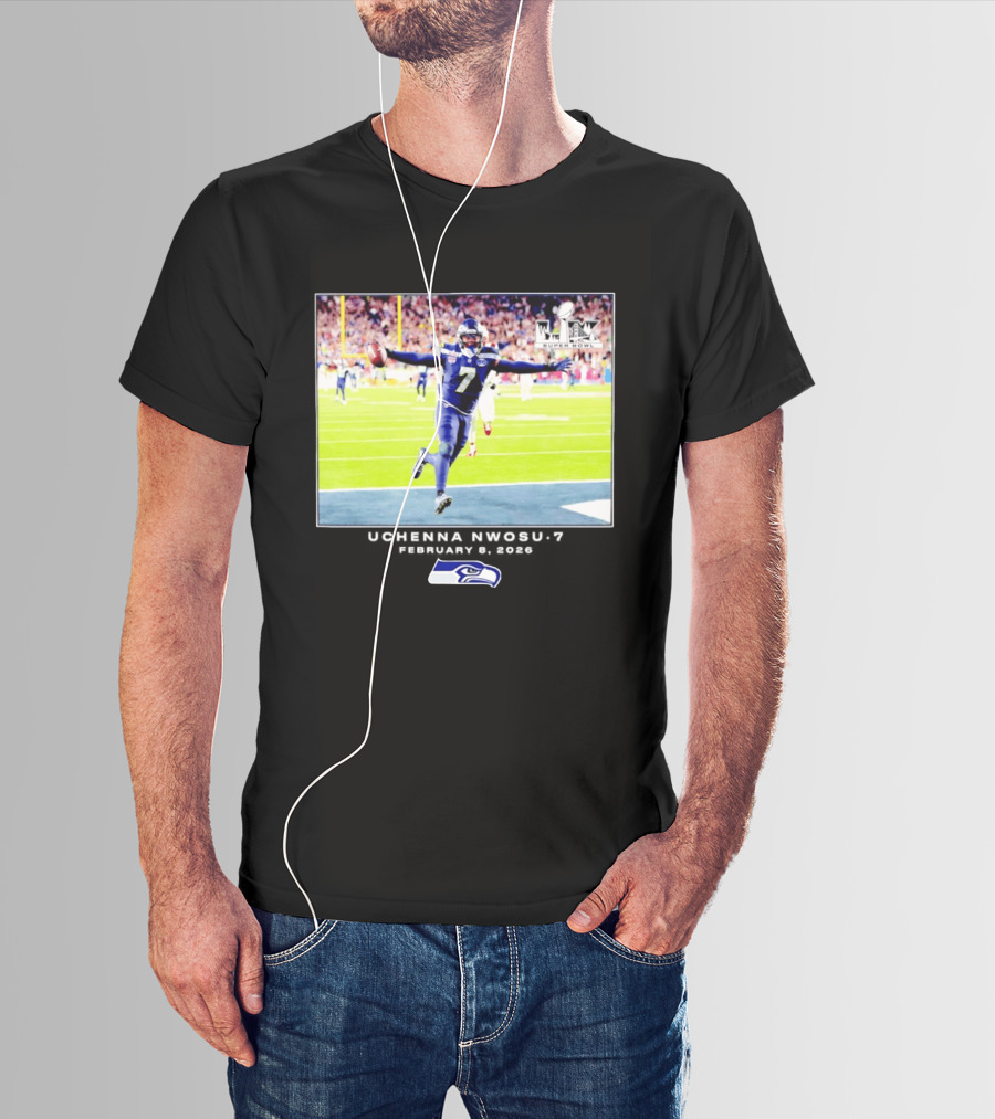 Uchenna Nwosu Seattle Seahawks Super Bowl Celebration Photo 2026 T-Shirt