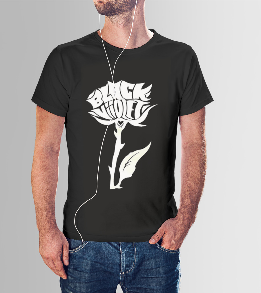 Black Viiolet Rose Shape Botanical T-Shirt