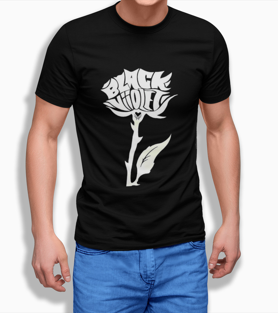 Black Viiolet Rose Shape Botanical T-Shirt
