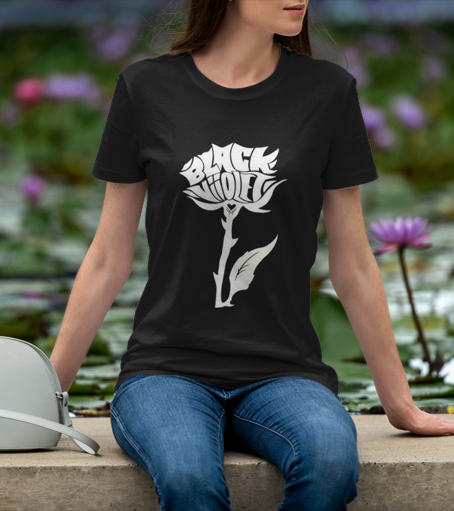 Black Viiolet Rose Shape Botanical T-Shirt