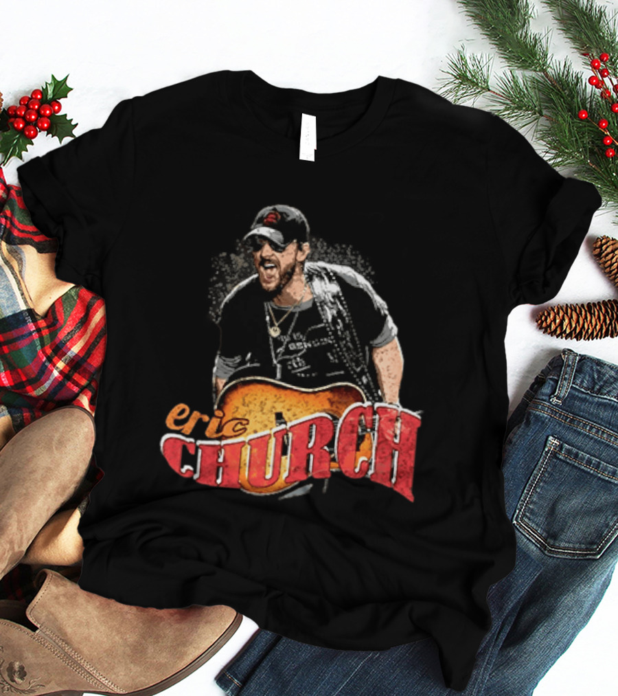 Eric Church Country Rock Music Icon With Guitar And Hat T-Shirt