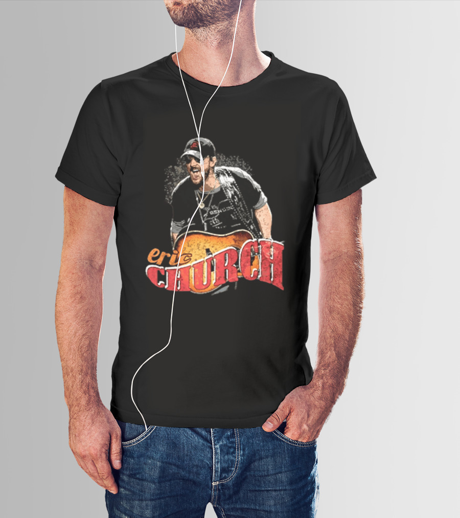 Eric Church Country Rock Music Icon With Guitar And Hat T-Shirt