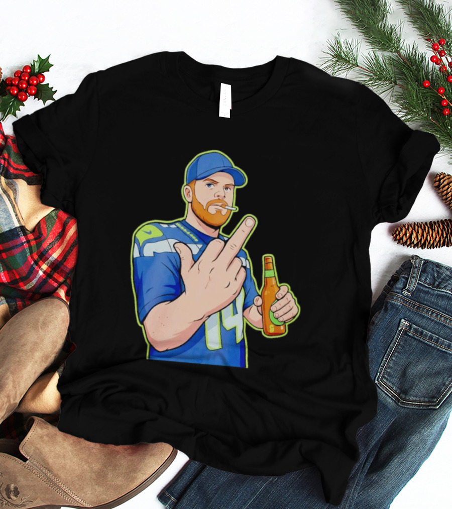 Ernest Jones Sam Darnold Middle Finger Seahawks Fan Gesture Cartoon T-Shirt