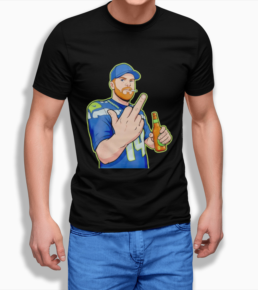 Ernest Jones Sam Darnold Middle Finger Seahawks Fan Gesture Cartoon T-Shirt