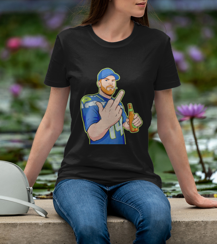 Ernest Jones Sam Darnold Middle Finger Seahawks Fan Gesture Cartoon T-Shirt
