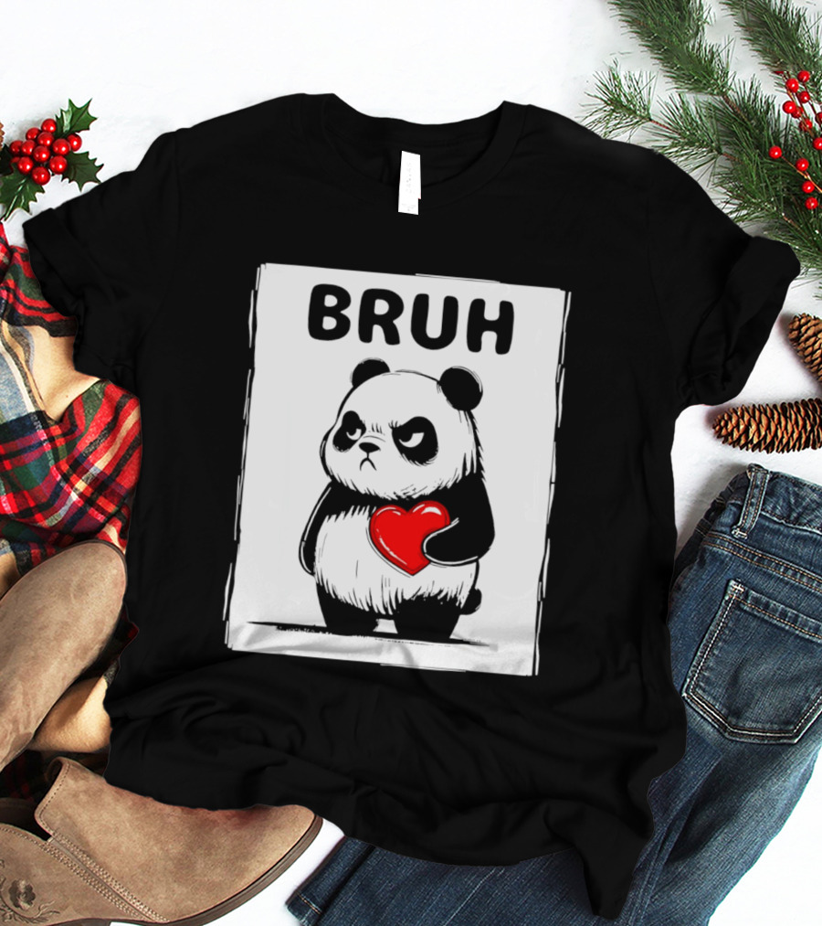 Grumpy Panda Bruh Valentine's Red Heart T-Shirt
