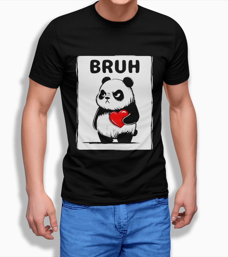 Grumpy Panda Bruh Valentine's Red Heart T-Shirt