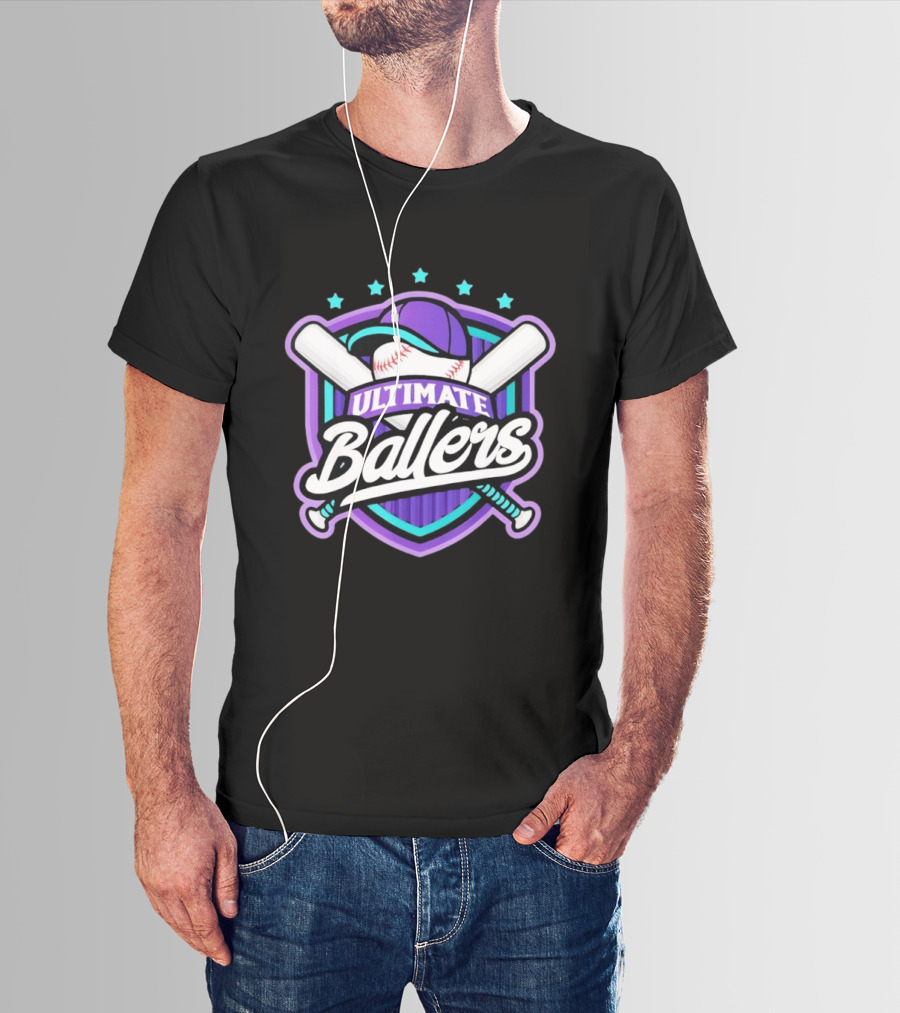 Ultimate Ballers Baseball Purple Cap Bats Retro Five Stars T-Shirt