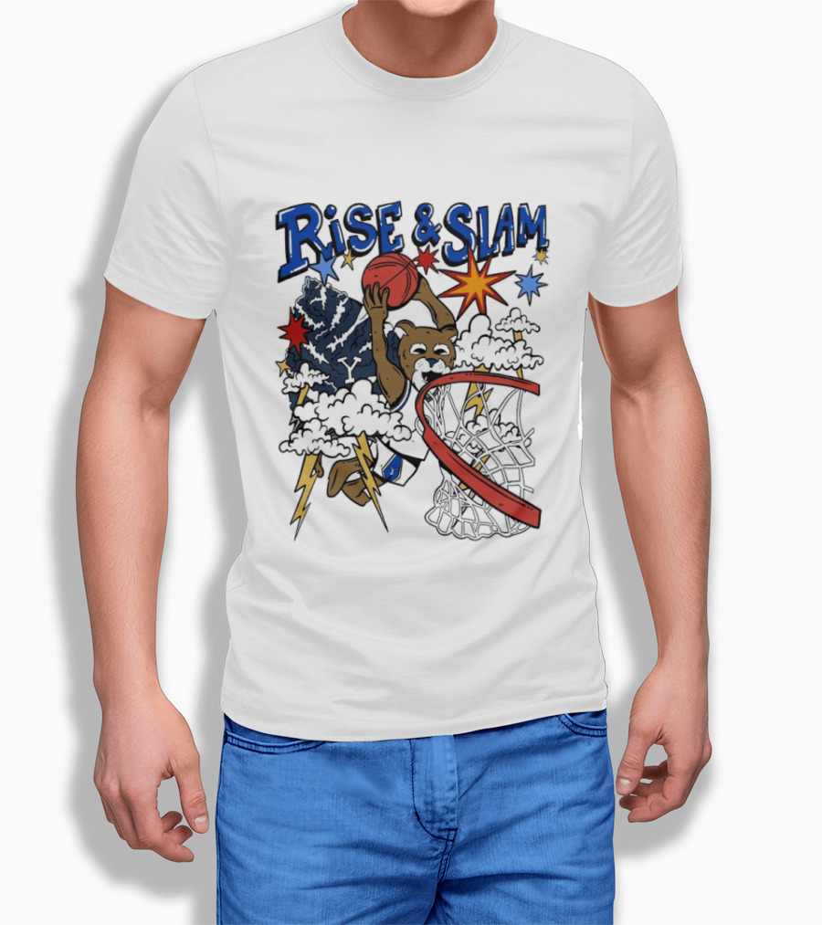 BYU Basketball Rise And Slam Flyin' Hoops Bear Dunking With Stars And Lightning T-Shirt
