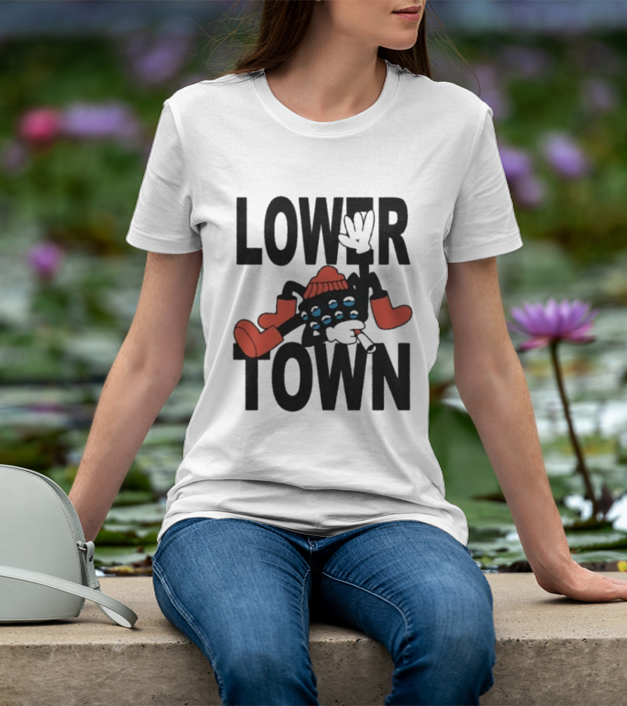 Lowertown Smokey Spider Cartoon Character With Boots And Beanie T-Shirt