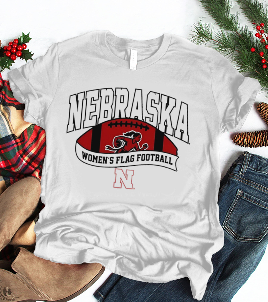 Nebraska Cornhuskers Women's Flag Football Team Red Football Crest T-Shirt
