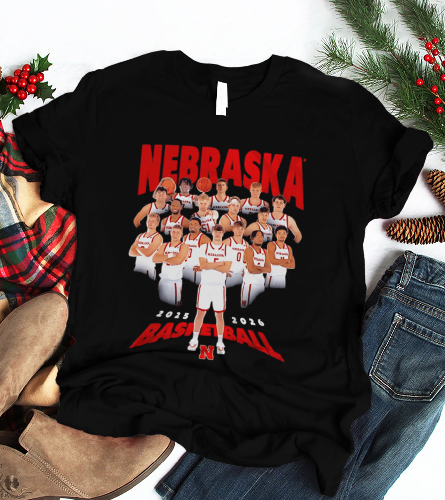 Nebraska 2025 2026 Basketball Team Collage T-Shirt
