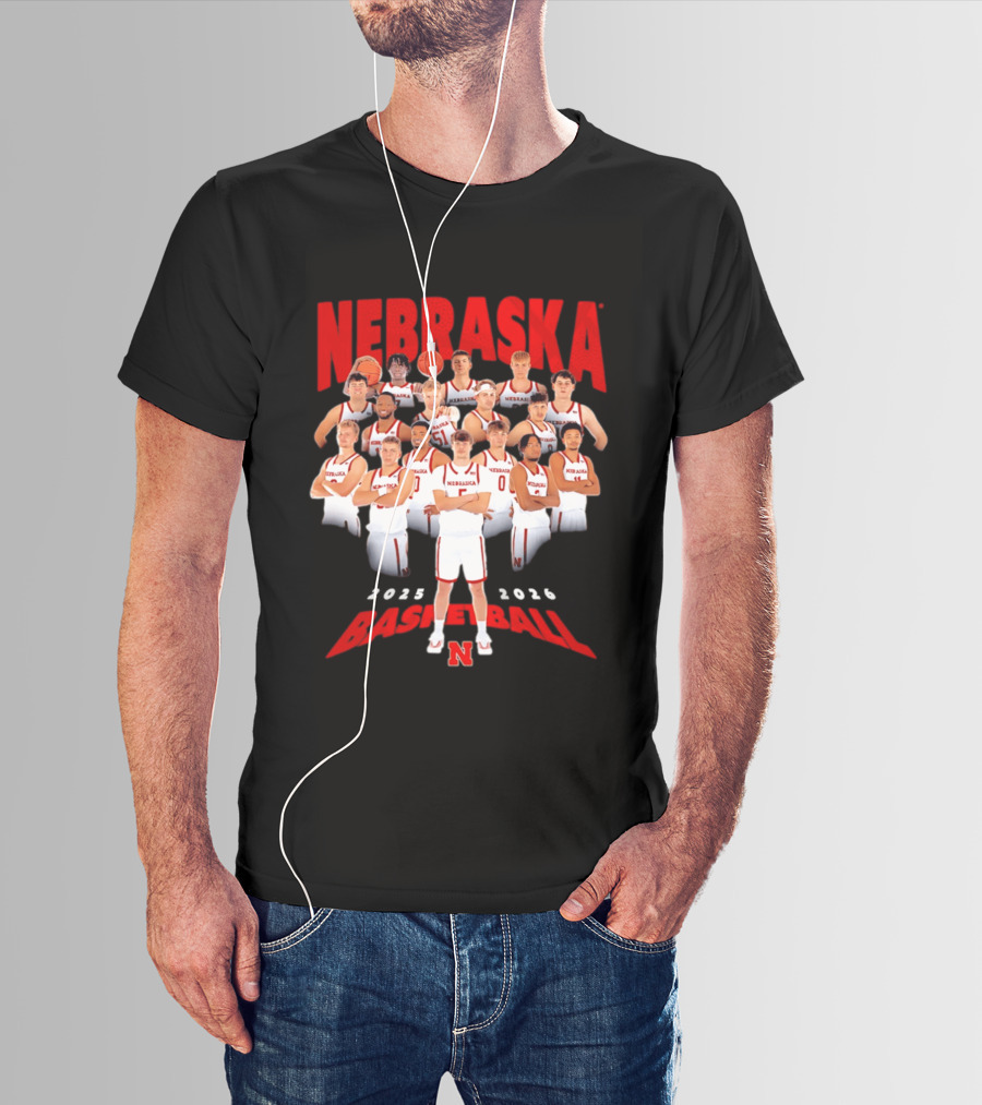 Nebraska 2025 2026 Basketball Team Collage T-Shirt