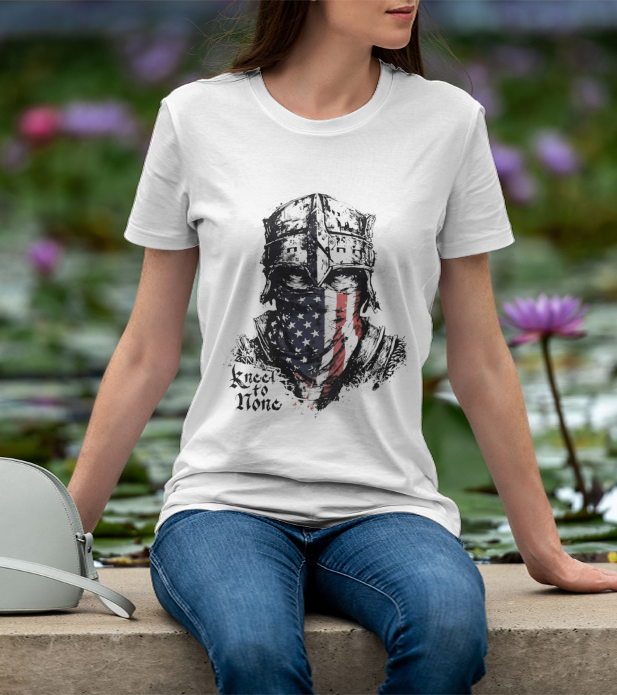 Kneel To None Knight Helmet American Flag T-Shirt
