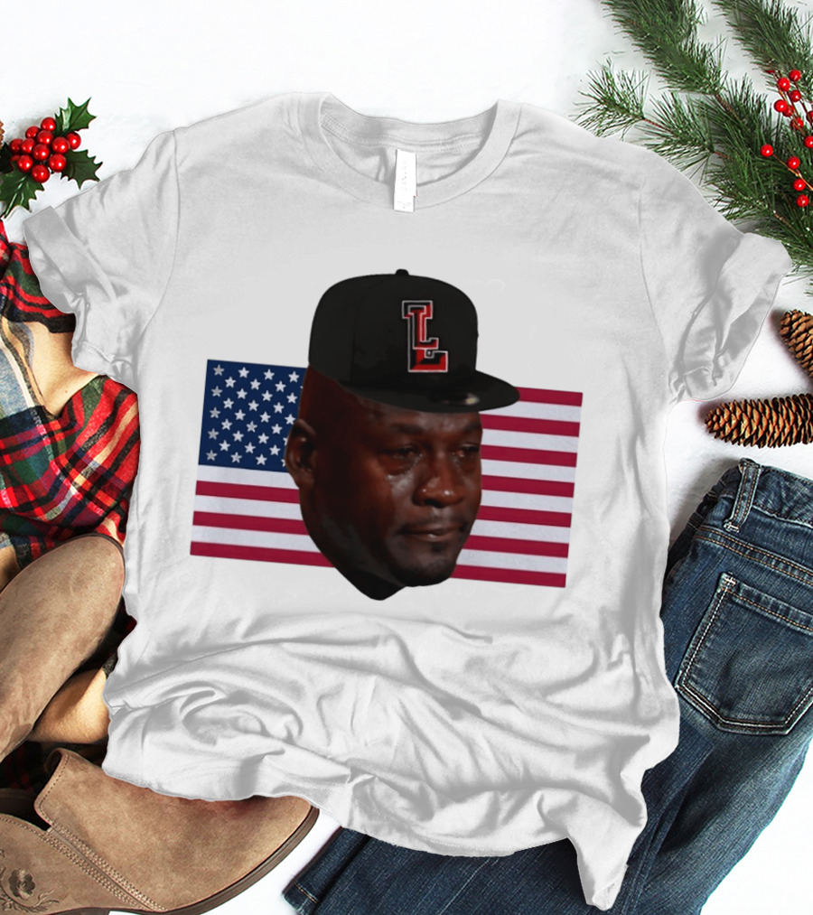 Crying Jordan Texas Tech Red Raiders USA Flag Iconic Meme Cap T-Shirt