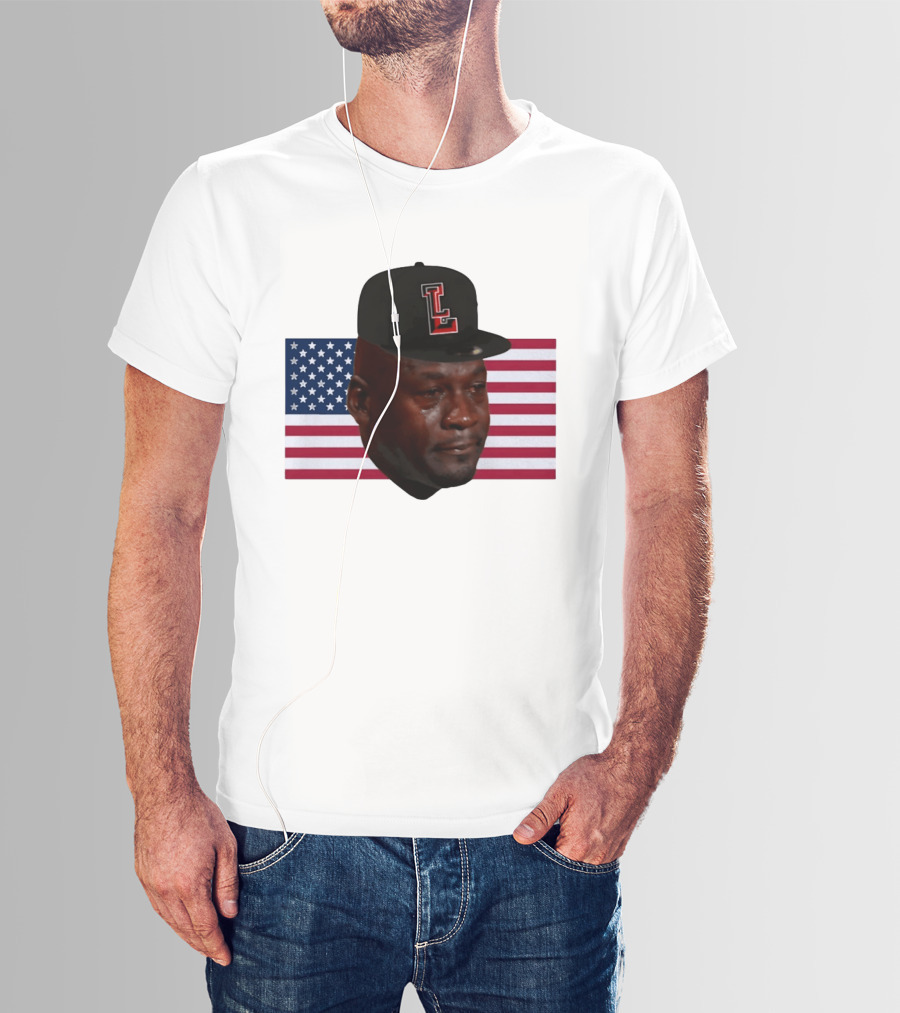 Crying Jordan Texas Tech Red Raiders USA Flag Iconic Meme Cap T-Shirt