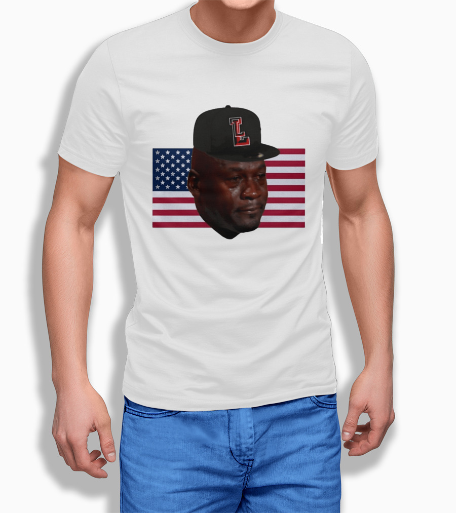 Crying Jordan Texas Tech Red Raiders USA Flag Iconic Meme Cap T-Shirt