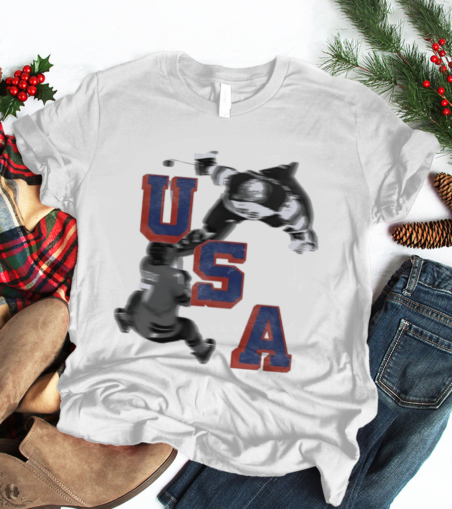 USA Team Hockey Player Action Packed Sports Fan T-Shirt